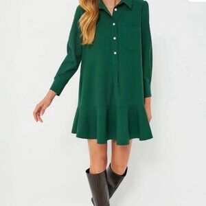 Tuckernuck Emerald Green Flounce Hem Shirt Dress Medium